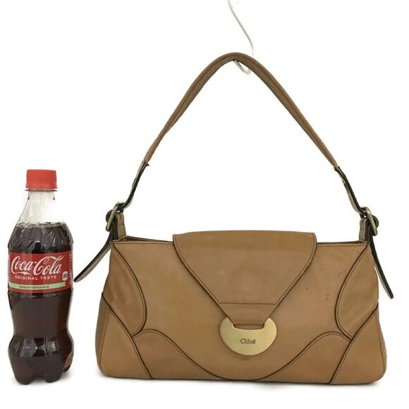 Chloe Logo Plate Leather Shoulder Bag Beige/2BH2473